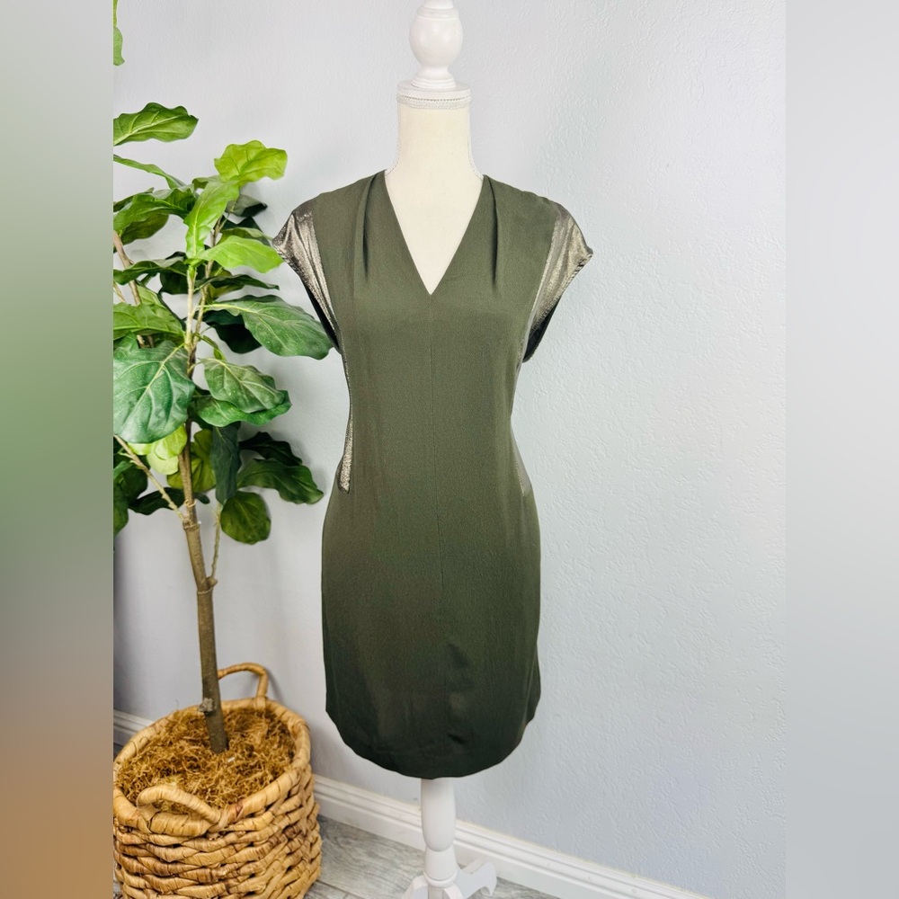 Sandro Olive Green Metallic Shift Sheath Mini Sleeveless Mini Dress Size 1